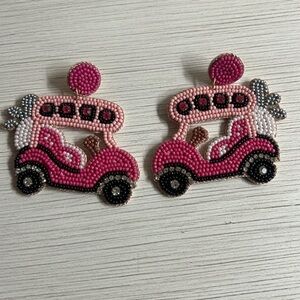 Hot Pink Beaded with gems Golf Cart Earrings